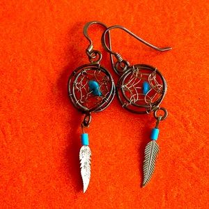 Dream catcher sterling silver Turquoise dangle vintage earrings